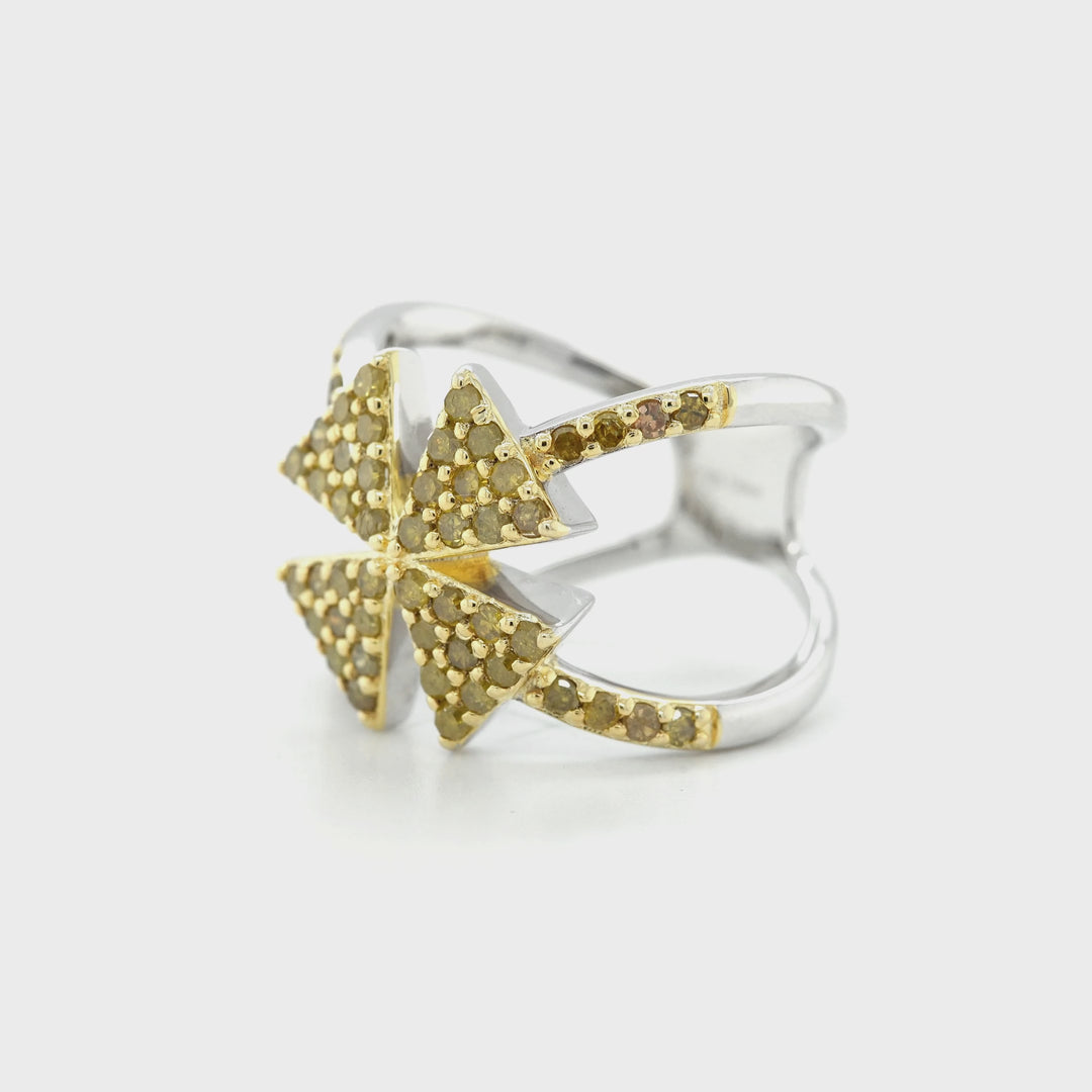 1.09 Cts Yellow Diamond Ring in 925 Two Tone