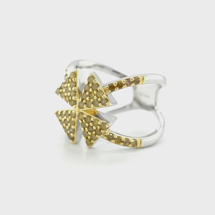 1.09 Cts Yellow Diamond Ring in 925 Two Tone