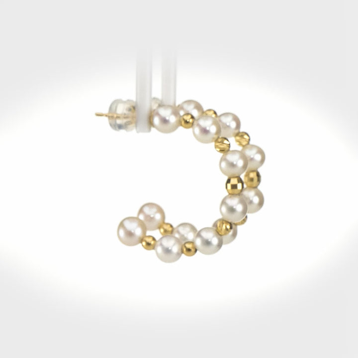Pearl Beaded Hoop Earring in 18K YG