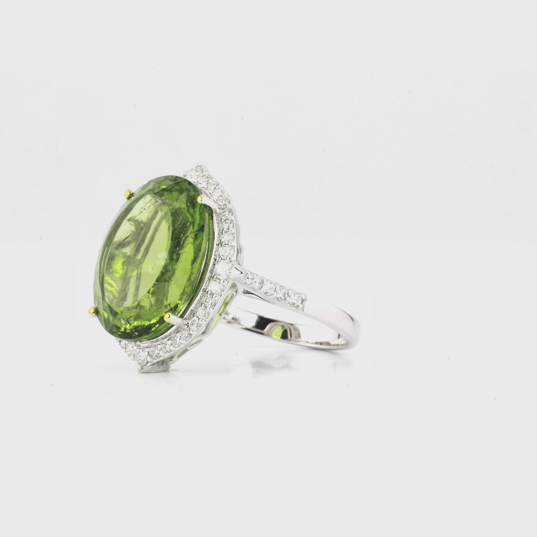 14.66 Cts Peridot and White Diamond Ring in 14K Two Tone