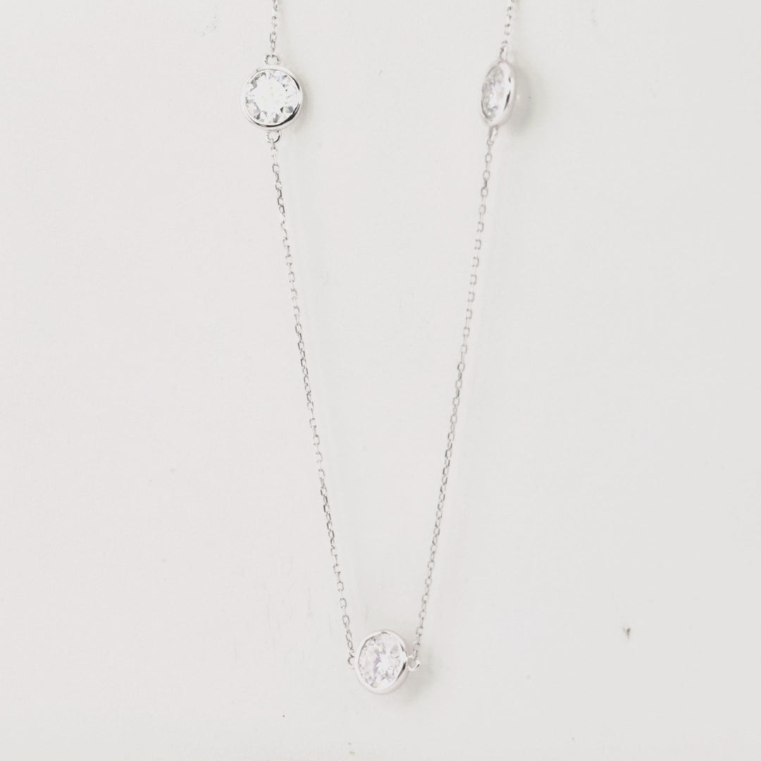 White Moissanite Station Necklace in 14K White Gold
