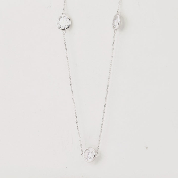 White Moissanite Station Necklace in 14K White Gold