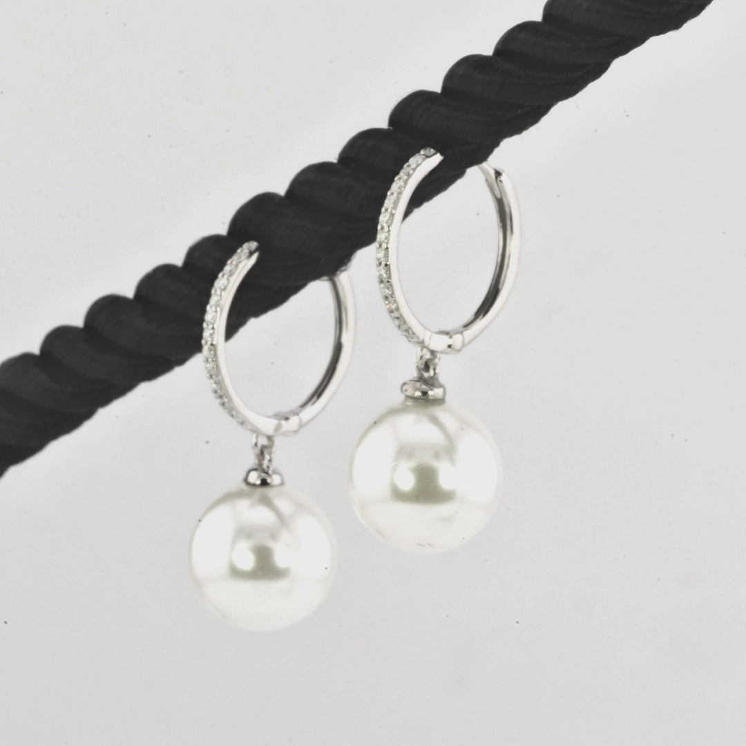 9.00-10.00 MM Shell Pearl and White Diamond Earring in 14K White Gold