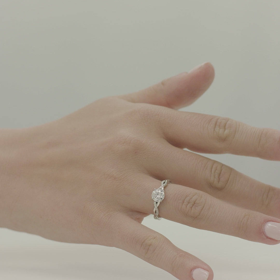 1.00 DEW Round White Moissanite Ring in 14K Gold