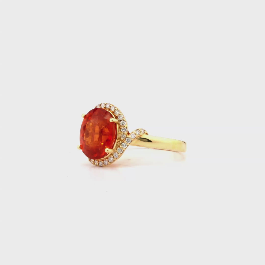 5.25 Cts Spessartite and White Diamond Ring in 14K Yellow Gold