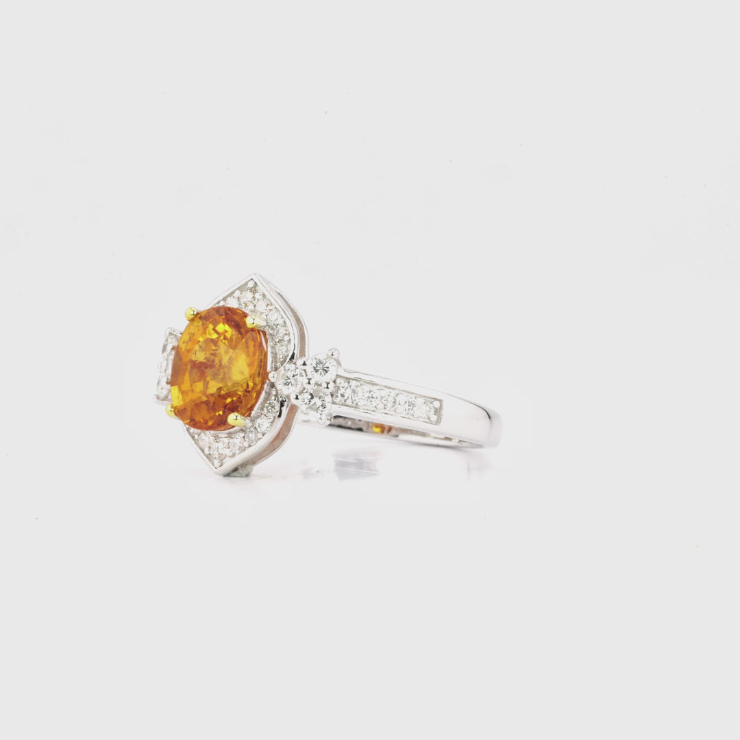 2.7 Cts Spessartite and White Diamond Ring in 14K Two Tone
