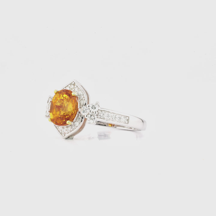 2.7 Cts Spessartite and White Diamond Ring in 14K Two Tone