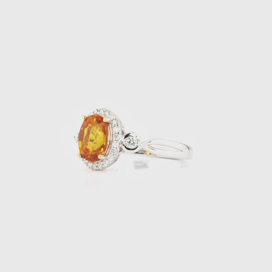 2.4 Cts Spessartite and White Diamond Ring in 14K Two Tone