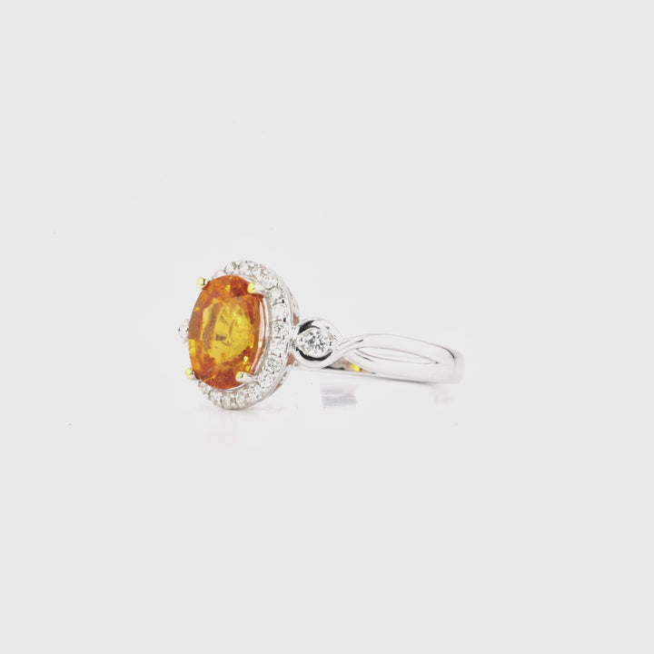 2.4 Cts Spessartite and White Diamond Ring in 14K Two Tone