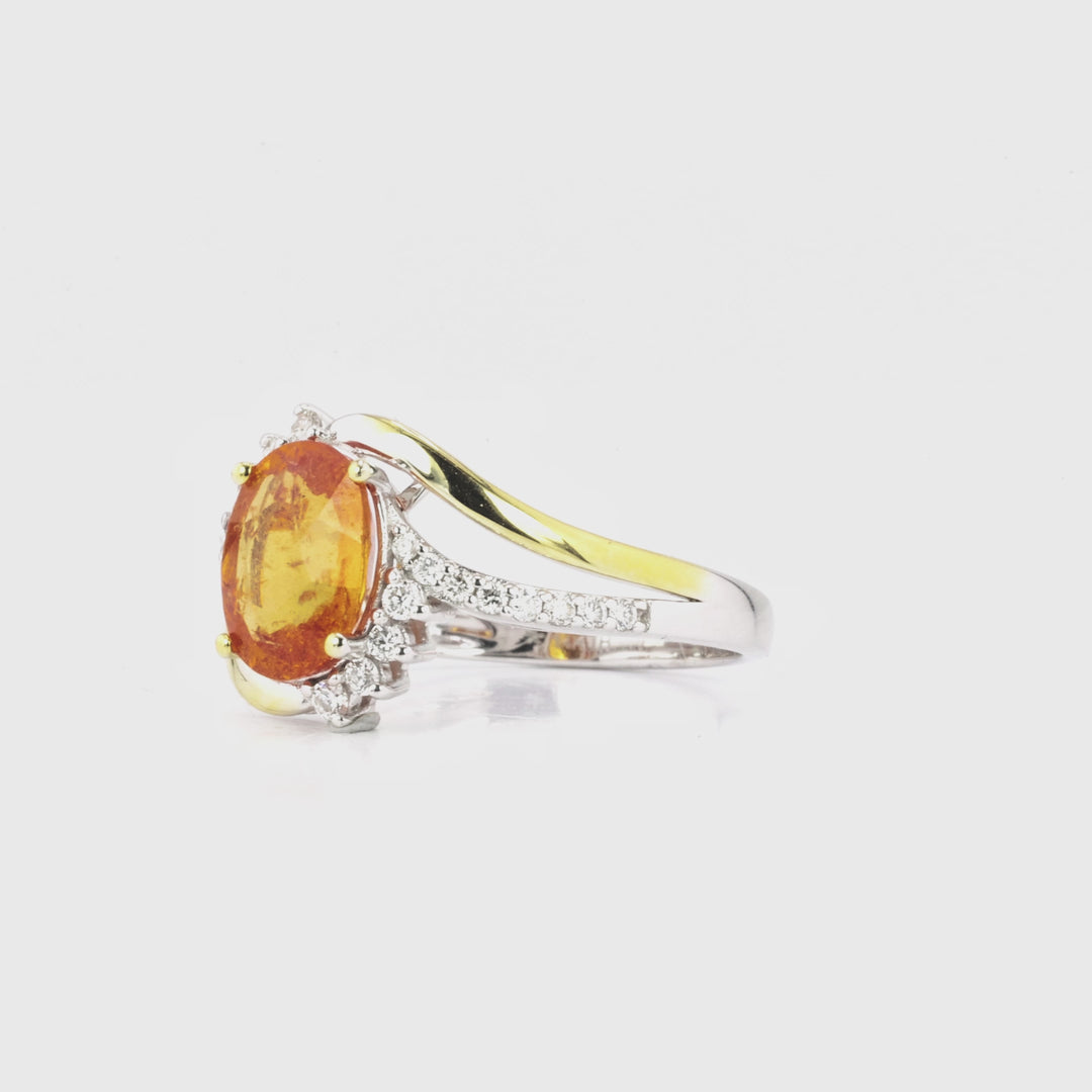2.55 Cts Spessartite and White Diamond Ring in 14K Two Tone