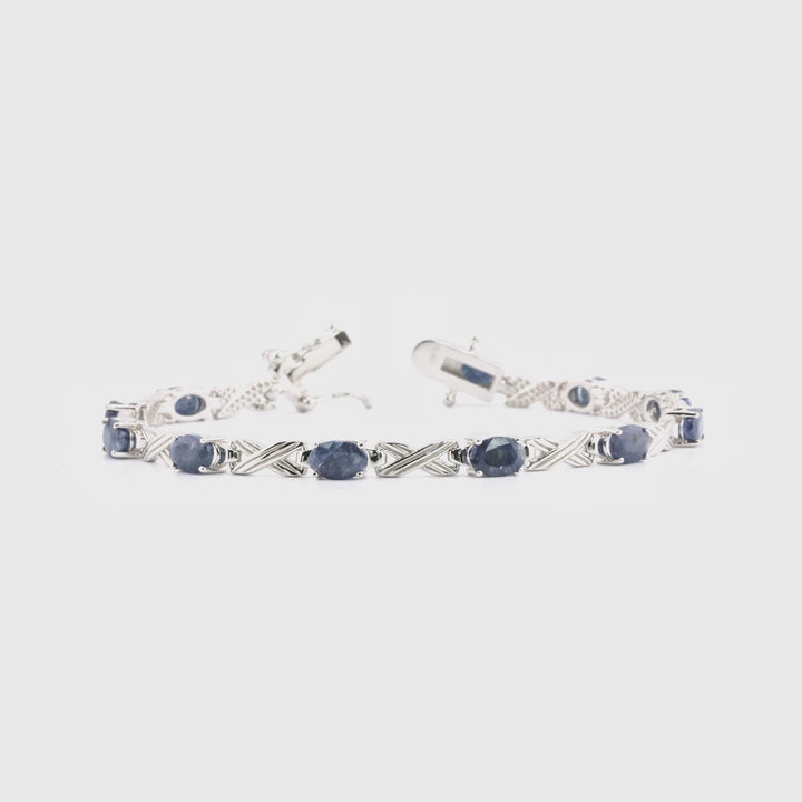 8.01 Cts Blue Sapphire Station Bracelet In 925 Sterling Silver