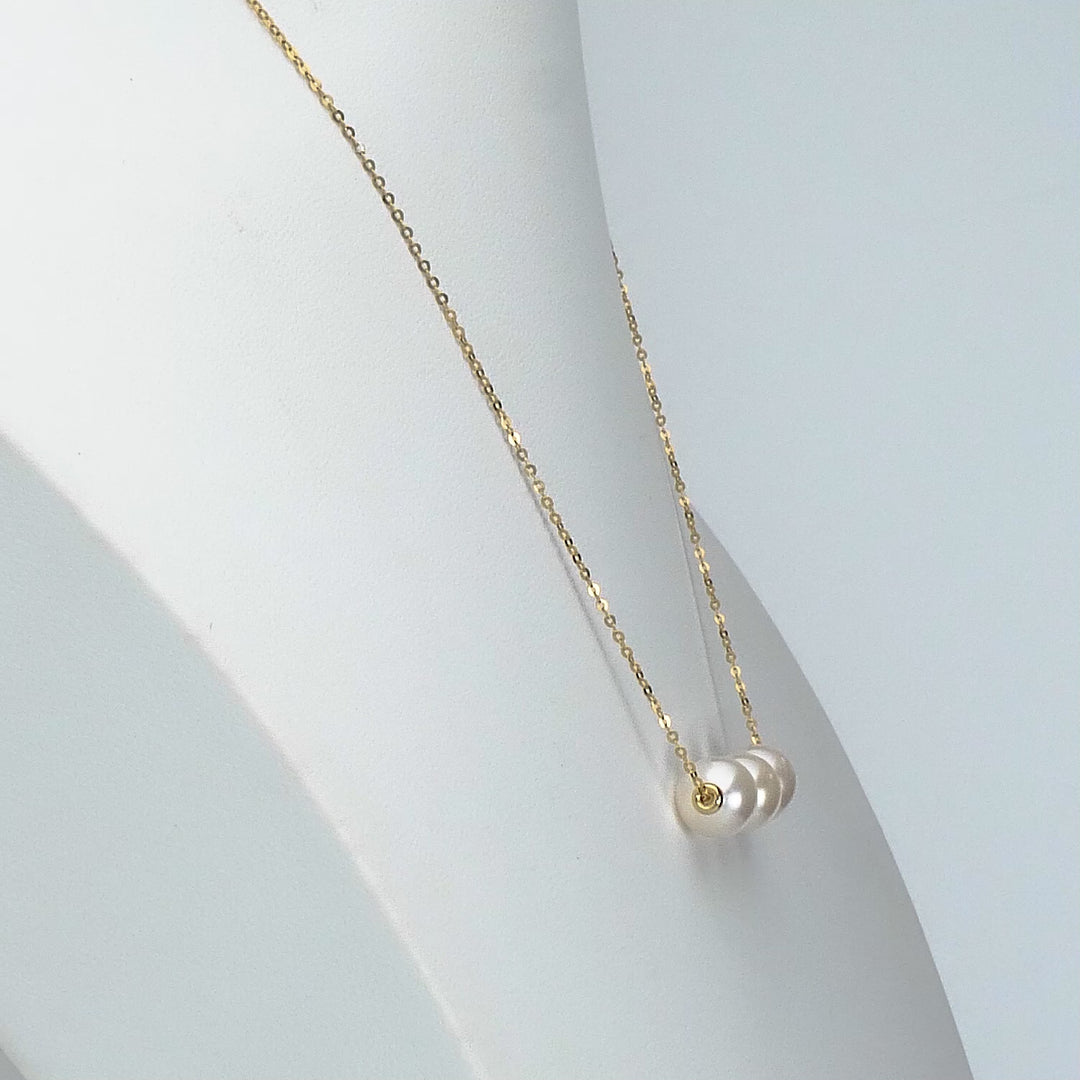 Pearl Beaded 3 Stone Necklace in 18K YG