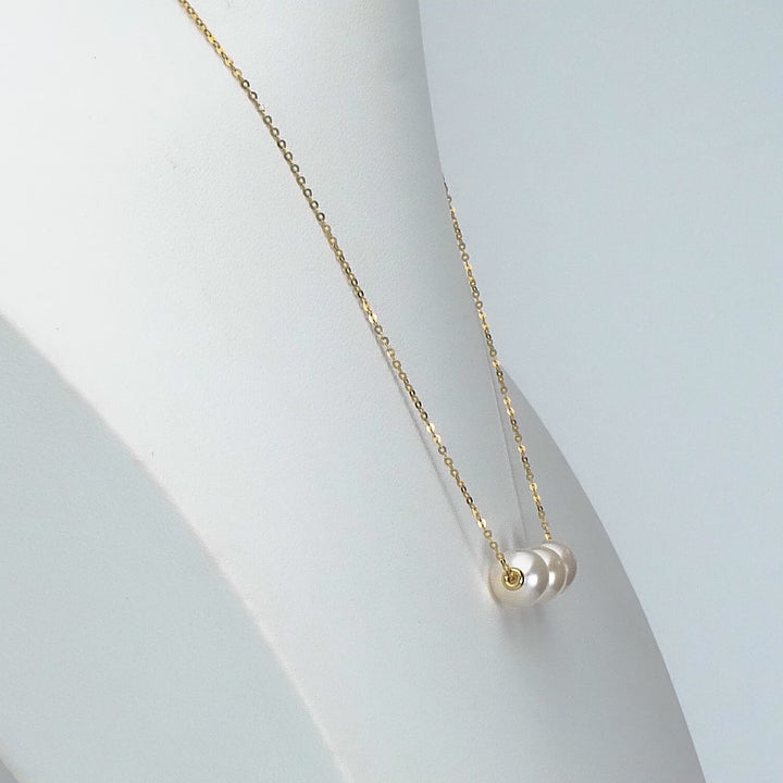 Pearl Beaded 3 Stone Necklace in 18K YG