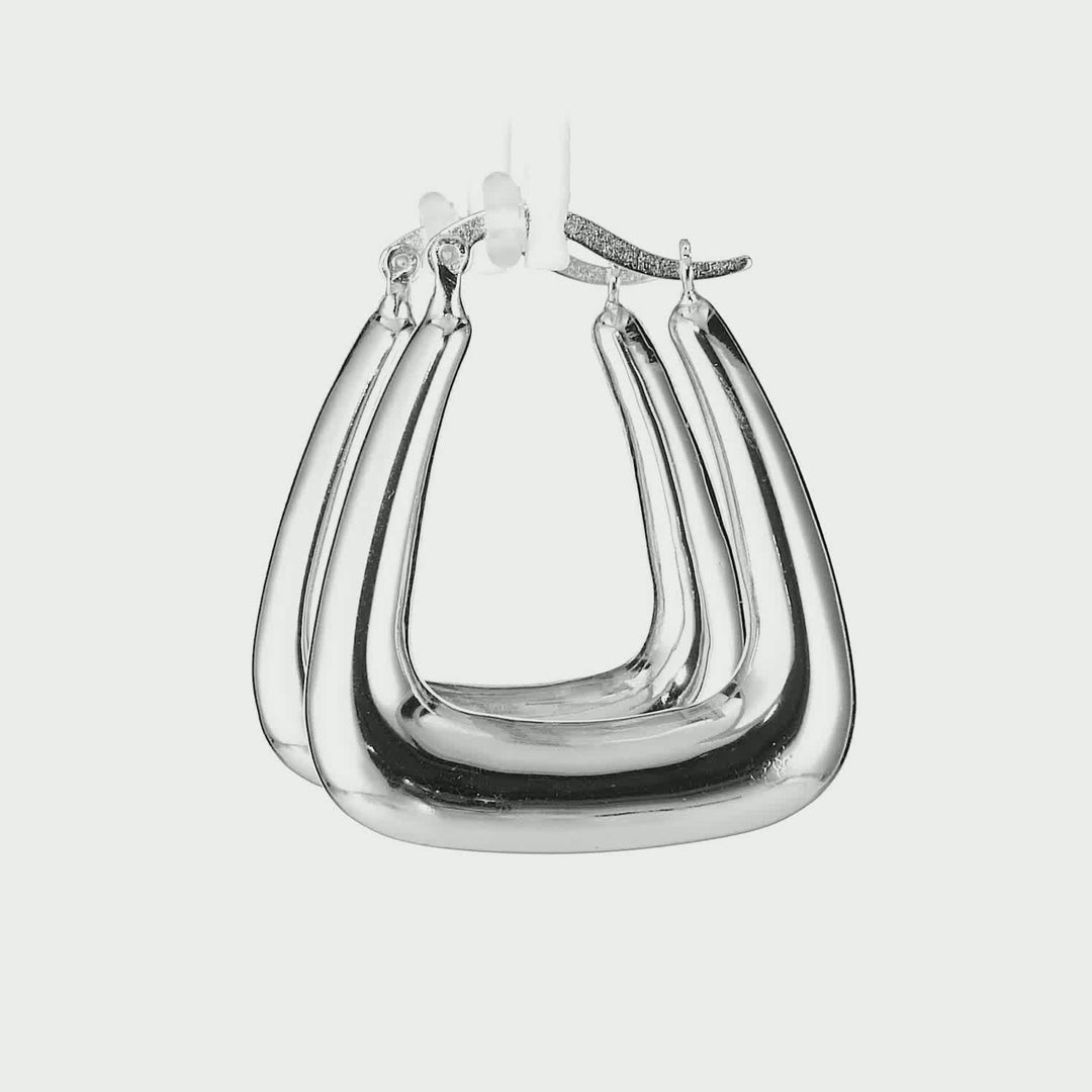 White Rhodium Plated U-Shaped Hoop Earring in 925 Silver