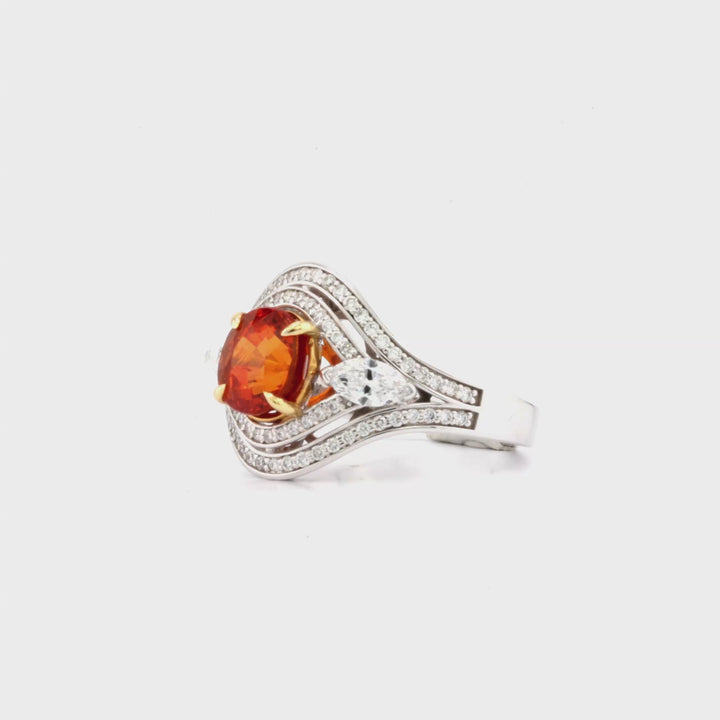 3.75 Cts Spessartite and White Diamond Ring in 14K Two Tone