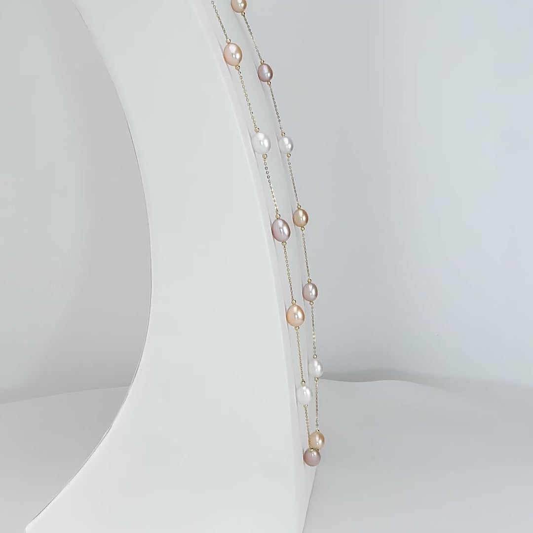 Pearl Beaded Station Necklace in 18K YG