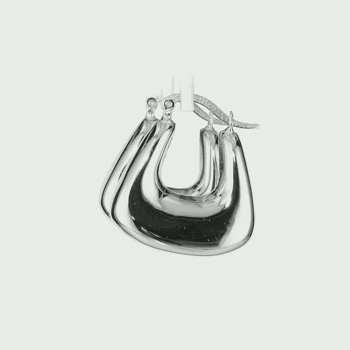 White Rhodium Plated U-Hoop Earring in 925 Sterling Silver