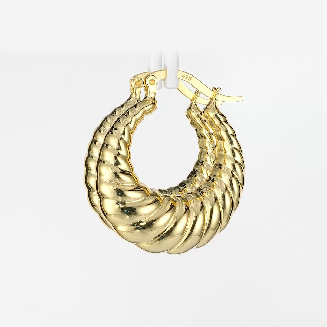 Yellow Gold Plated Croissant Hoop Earring in 925 Silver