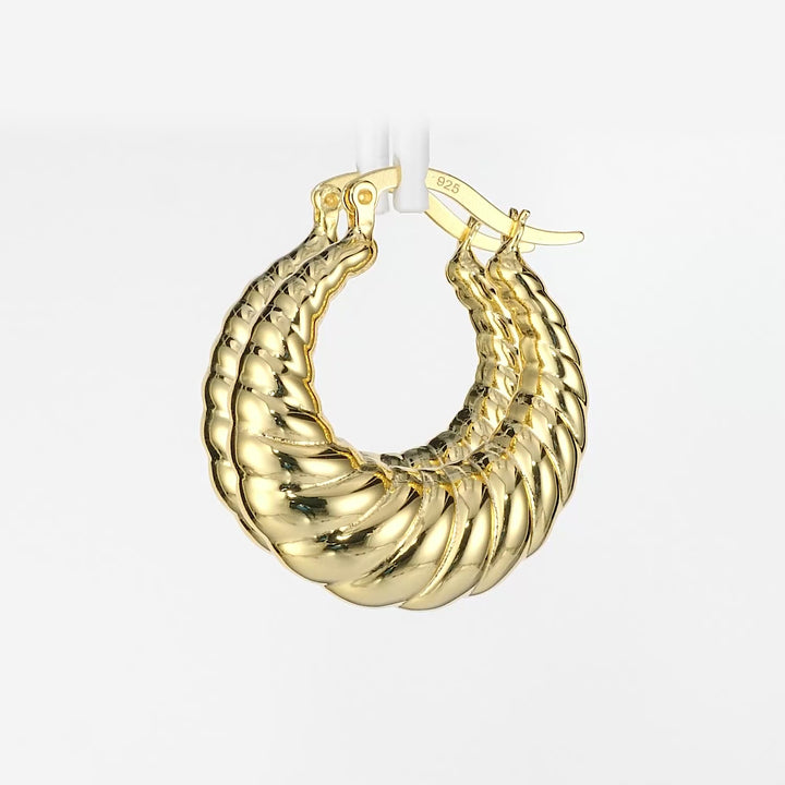 Yellow Gold Plated Croissant Hoop Earring in 925 Silver