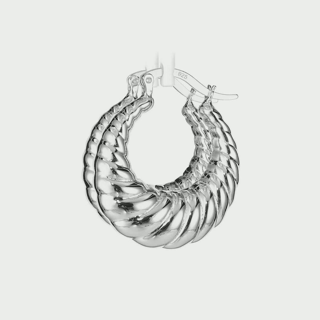 White Rhodium Plated Croissant Hoop Earring in 925 Silver