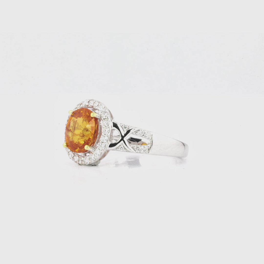 2.39 Cts Spessartite and White Diamond Ring in 14K Two Tone