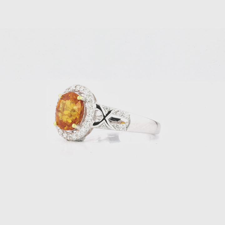 2.39 Cts Spessartite and White Diamond Ring in 14K Two Tone