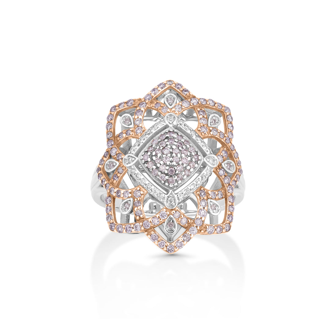 0.58 Cts Pink Diamond and White Diamond Ring in 14K Two Tone