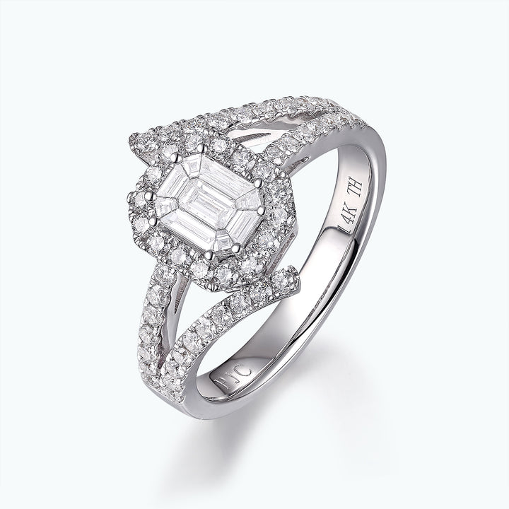 1.05 Cts White Diamond Ring in 14K White Gold