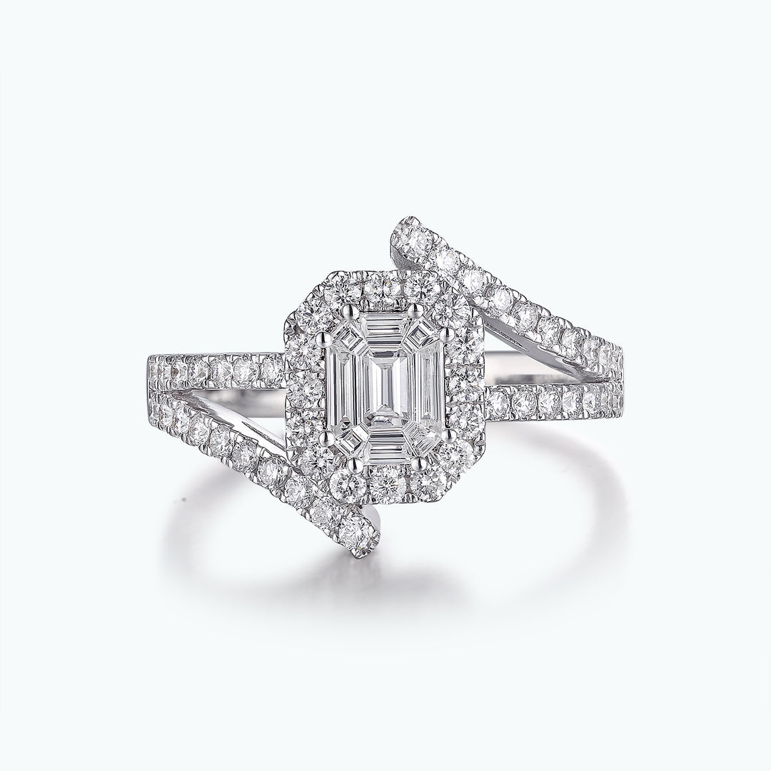 1.05 Cts White Diamond Ring in 14K White Gold