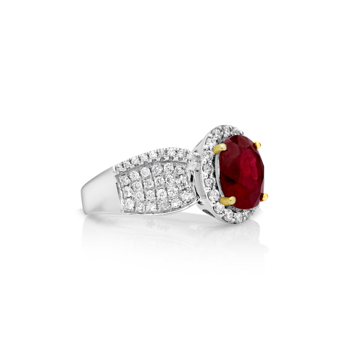 3.02 Cts Ruby and White Diamond Ring in 14K Two Tone