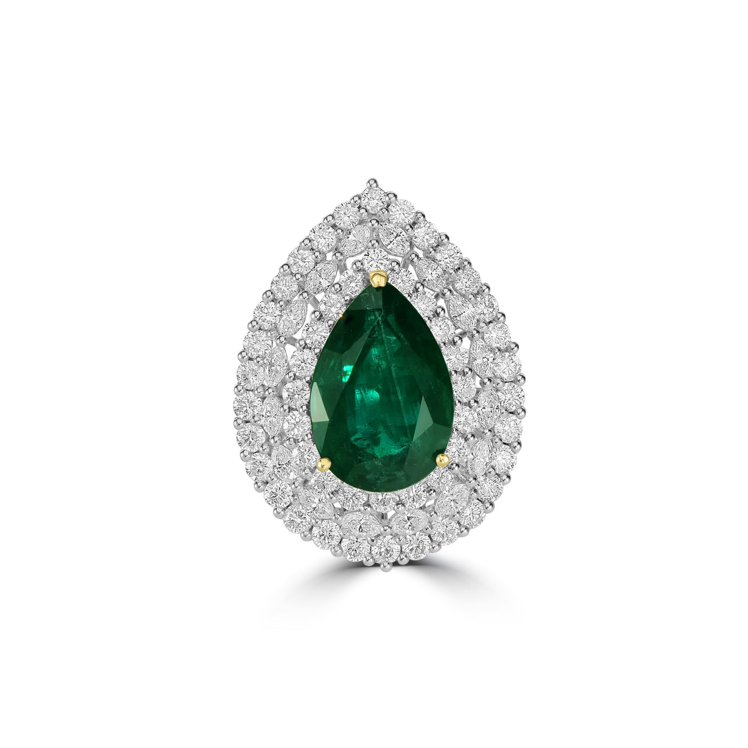 16.01 Cts Emerald and White Diamond Ring in 18K Two Tone
