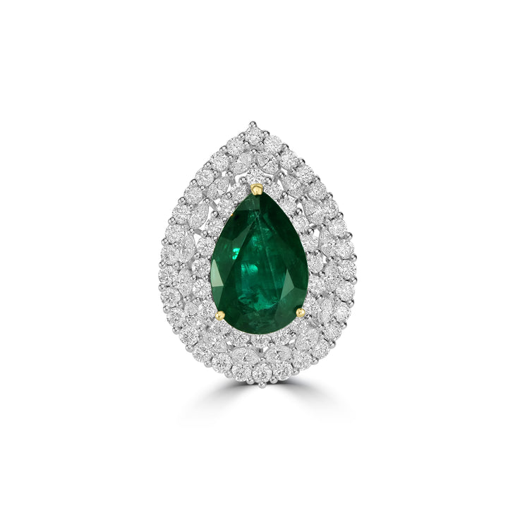 16.01 Cts Emerald and White Diamond Ring in 18K Two Tone