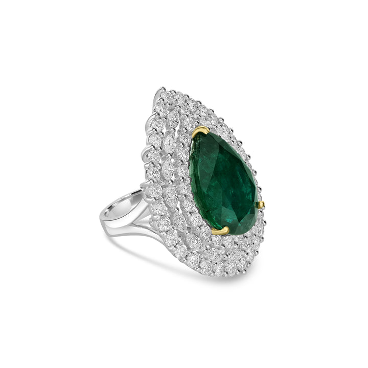 16.01 Cts Emerald and White Diamond Ring in 18K Two Tone