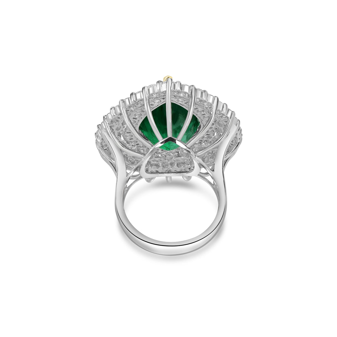 16.01 Cts Emerald and White Diamond Ring in 18K Two Tone