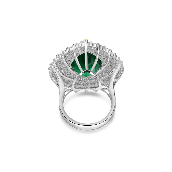 16.01 Cts Emerald and White Diamond Ring in 18K Two Tone