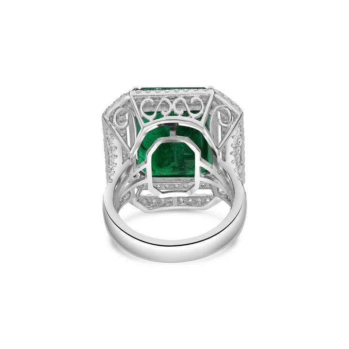 15.69 Cts Emerald and White Diamond Ring in 18K White Gold