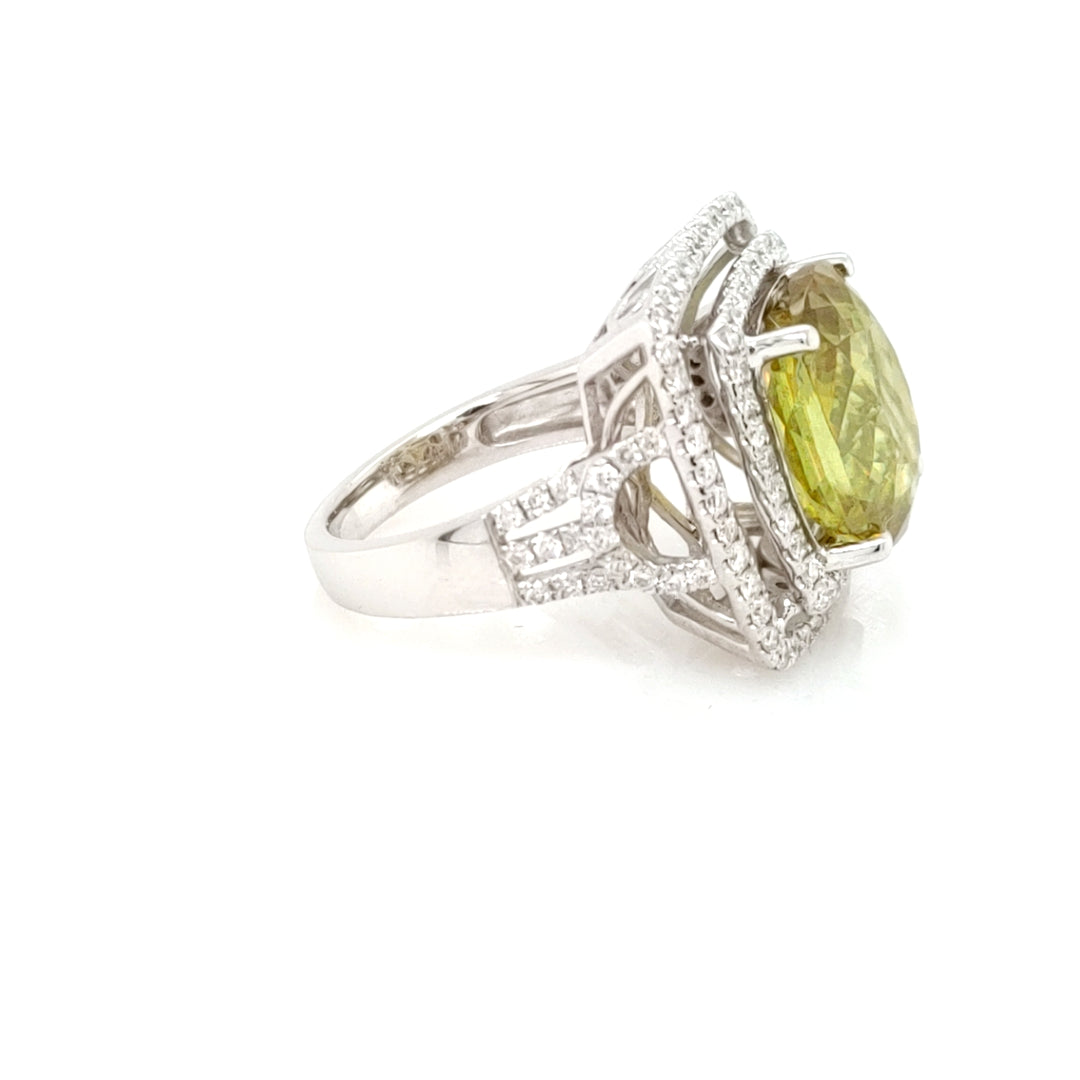 8.08 Cts Sphene and White Diamond Ring in 14K White Gold