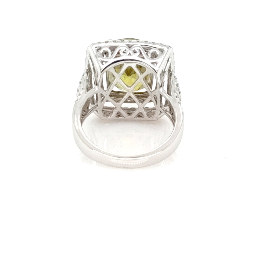 8.08 Cts Sphene and White Diamond Ring in 14K White Gold