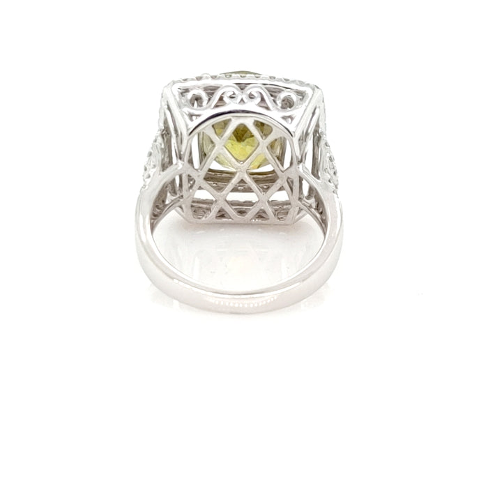 8.08 Cts Sphene and White Diamond Ring in 14K White Gold