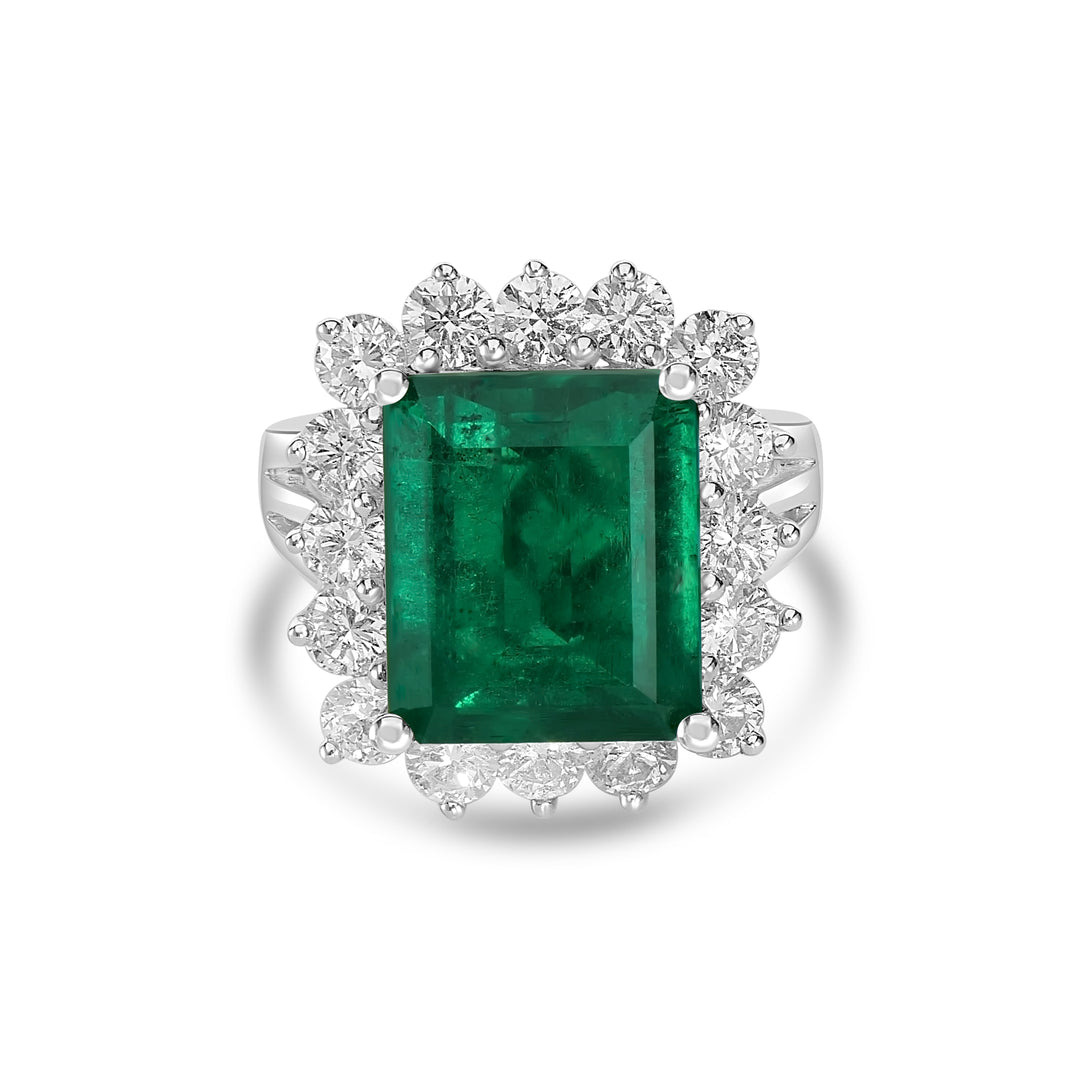 7.01 Cts Emerald and White Diamond Ring in 18K Two Tone