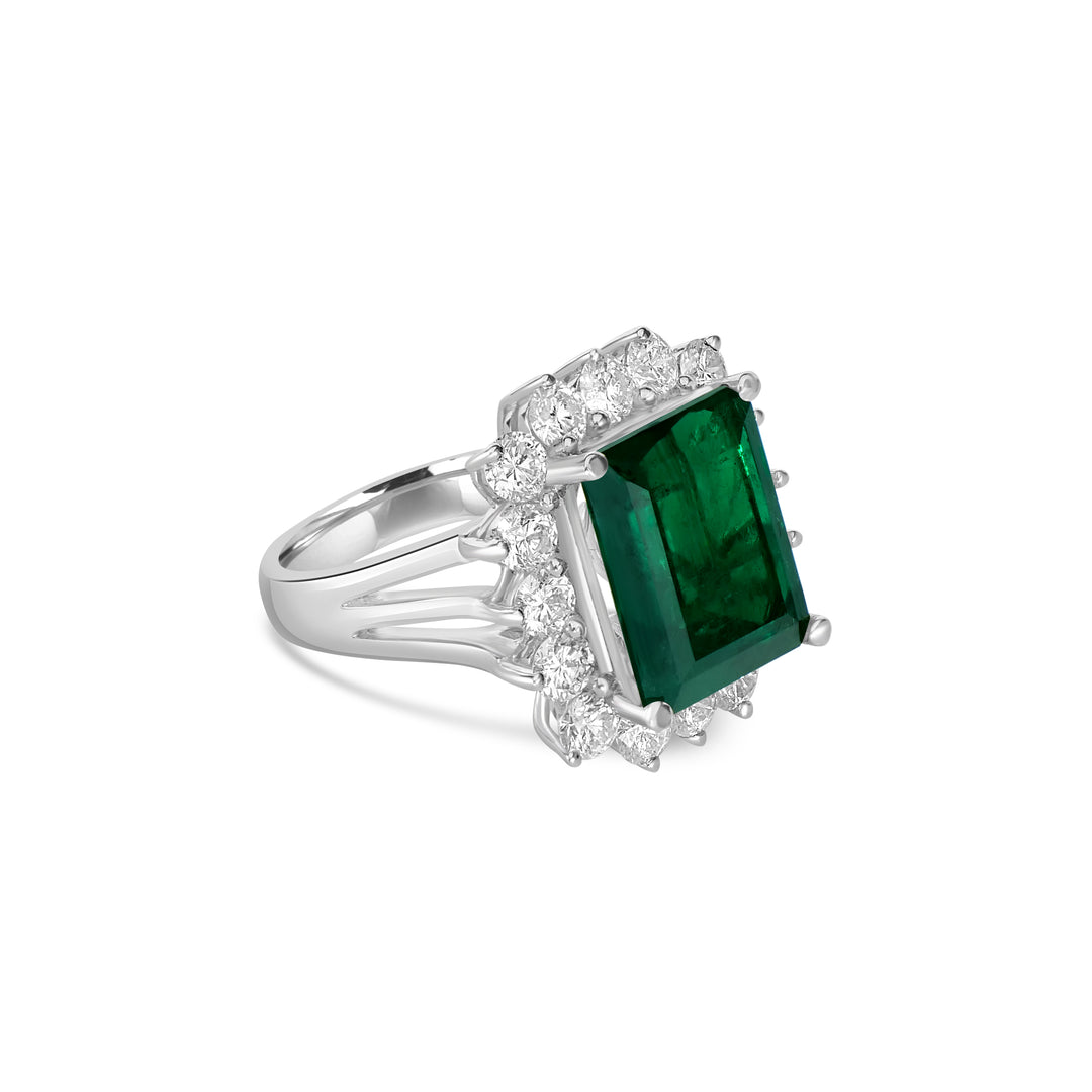 7.01 Cts Emerald and White Diamond Ring in 18K Two Tone