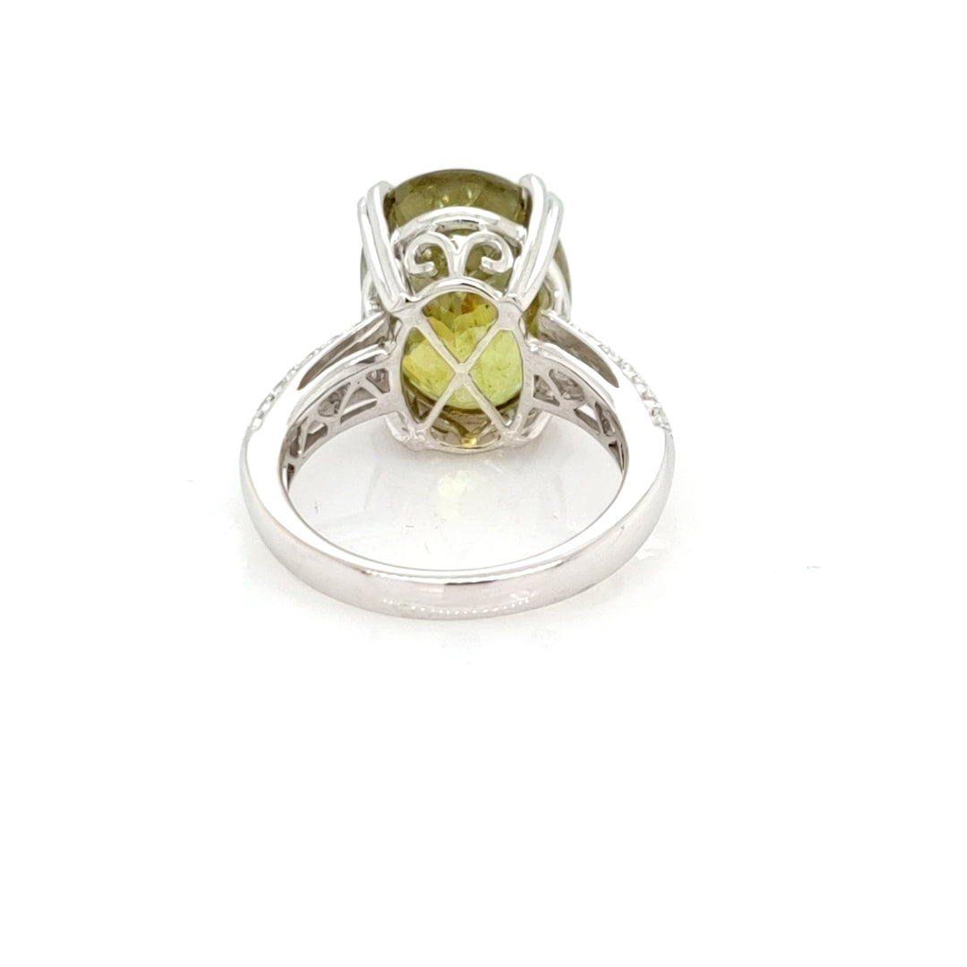 12.34 Cts Sphene and White Diamond Ring in 14K White Gold