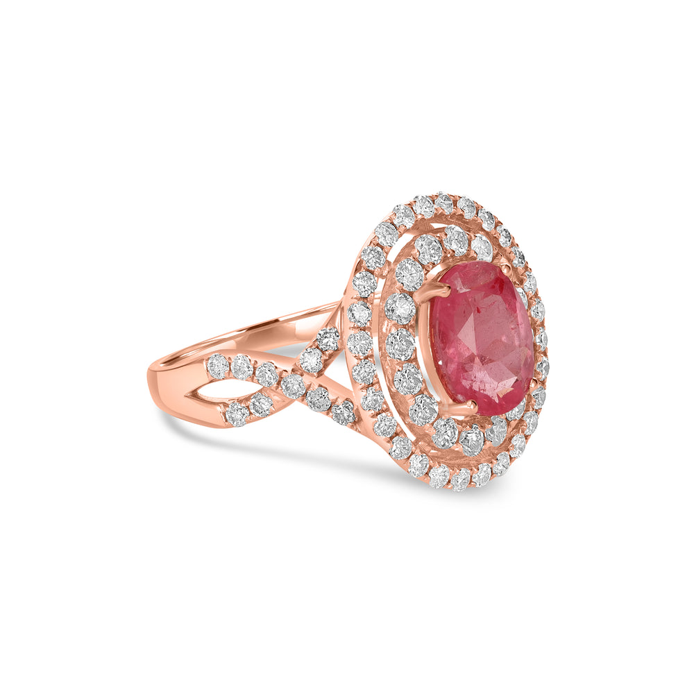 2.23 Cts Rhodochrosite and White Diamond Ring in 18K Rose Gold
