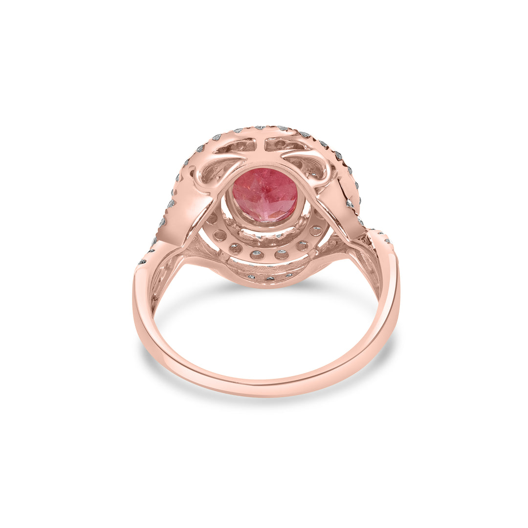 2.23 Cts Rhodochrosite and White Diamond Ring in 18K Rose Gold