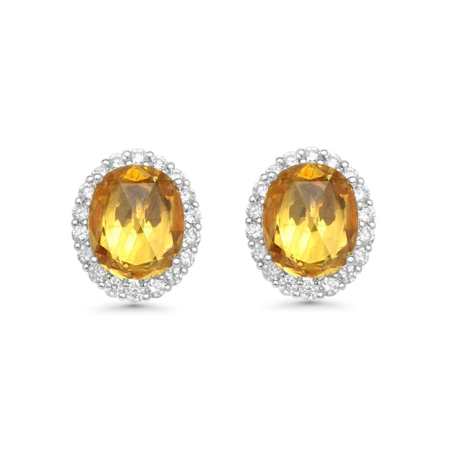 8.85 Cts Yellow Sapphire and White Diamond Earring in 18K White Gold