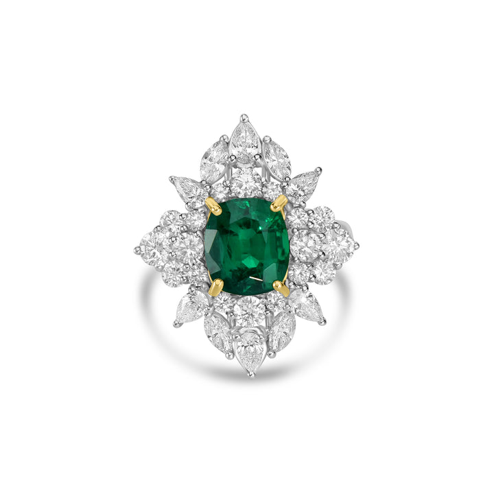3.25 Cts Zambian Emerald and White Diamond Ring in 18K Two Tone