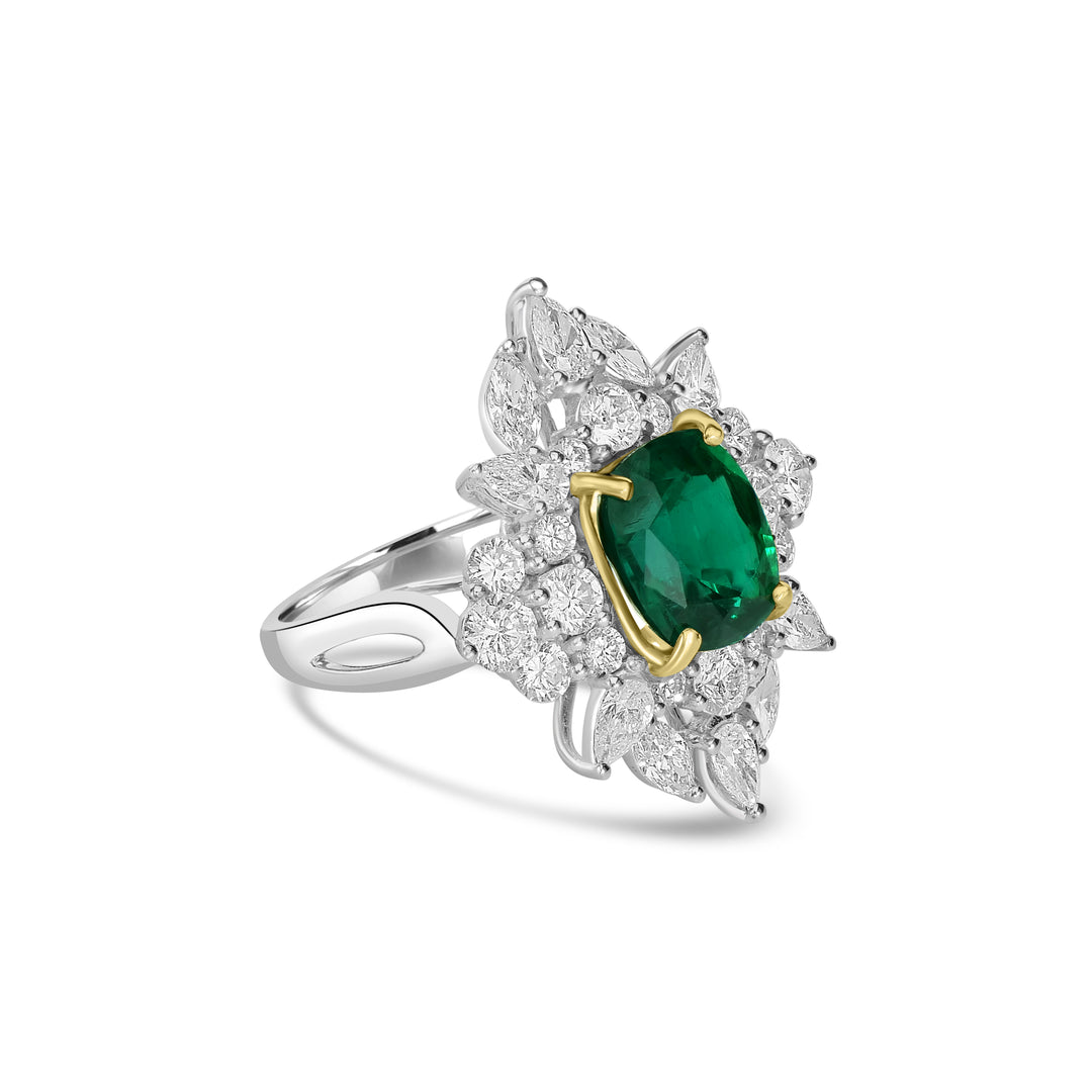 3.25 Cts Zambian Emerald and White Diamond Ring in 18K Two Tone