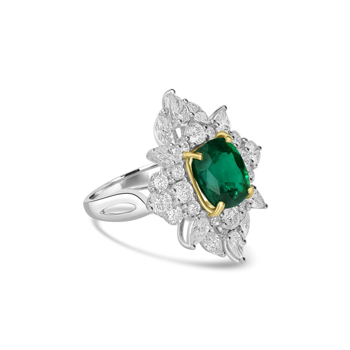 3.25 Cts Zambian Emerald and White Diamond Ring in 18K Two Tone