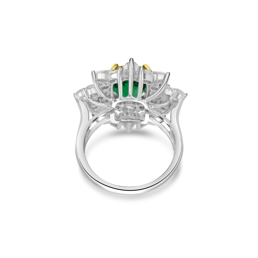 3.25 Cts Zambian Emerald and White Diamond Ring in 18K Two Tone