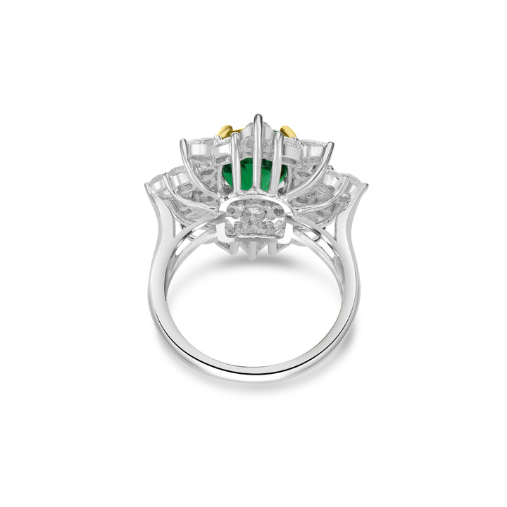 3.25 Cts Zambian Emerald and White Diamond Ring in 18K Two Tone